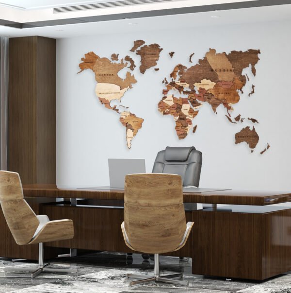 World wooden map multicolor 3D