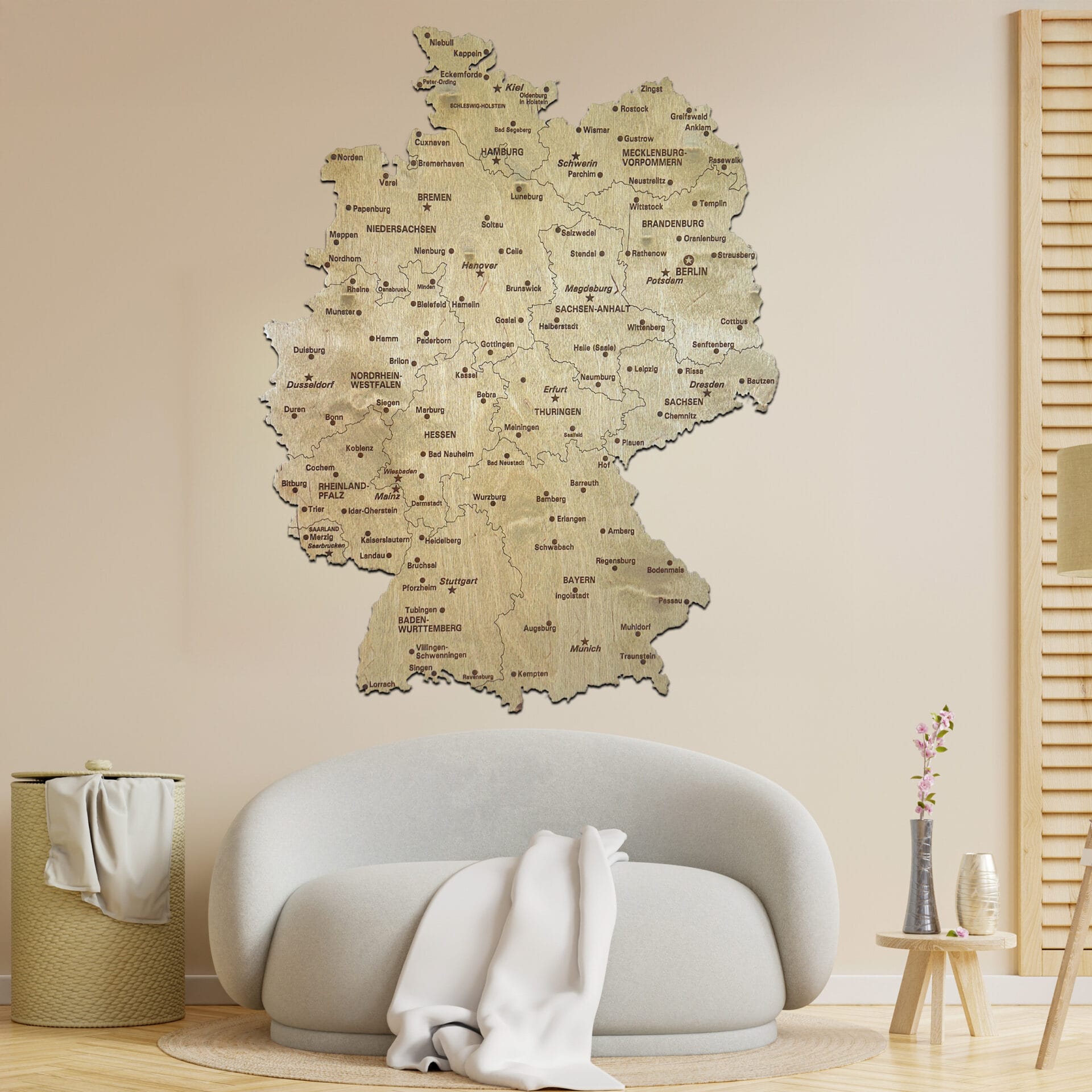 Wooden Map of Germany Wooden wall map of Germany with engraved cities and federal state boundaries